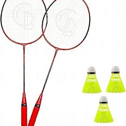 Premium Red Single Shaft 2 Badminton Rackets with 3 Nylon Shuttles Badminton Kit-19