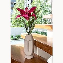 PulGos Ceramic Face Shape Flower Vase (9.8"x3.9", White) – Modern Decorative Vase for Artificial Flowers, Plants, Home, Office, Bedroom & Living Room Accent, Farmhouse Table or Corner Decor-image-63
