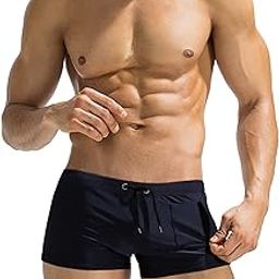 Mens Swim Trunks Swimwear Bathing Suit Swim Brief Square Leg Board Short S-3XL, 1 - Navy Blue, XX-Large-image-1