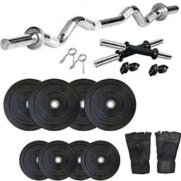 SX Fitness Home Gym Combo Pack of 20 Kg Rubber Weight Plates (2Kg X 4 Plates, 3Kg X 4 Plates) with Dumbbell Rod and 3 Feet Curl Rod with 2 Locks, Exercise Gloves for Home Gym Fitness & Exercise kit-image-34