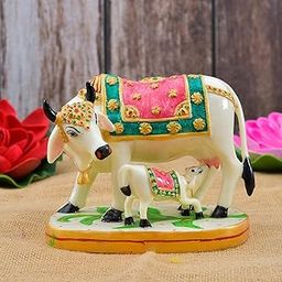 SEVLIYA TRADERS Polyresin Jai Cow Statue/Showpiece/Murti Gift & Home Décor (Size - 7x4 Inch), Multicolor-image-55