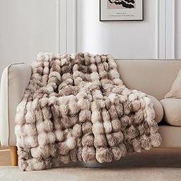 COOVA Faux Rabbit Fur & Flannel Throw Blanket 60x80 Inch - Luxury Fuzzy & Cozy Soft Twin Size Blanket for All Seasons, Breathable and Comfortable for Bed, Couch, and Camping,Tie Dye Brown-4