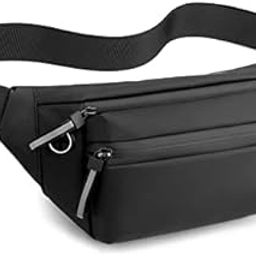 Leather Large Waist Bag for Men Women with Adjustable Strap, Water Resistant Hiking Zip Pouch Document Money Phone Belt Sport Bag for Men and Women (Black)-image-95