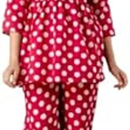 Women's Polka Dot Print Loungewear Set, Maroon and White, 3/4 Sleeve Top with Pants-image-43