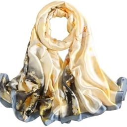Elegant Silk Satin Stole, Floral Pattern, Cream and Grey Shades,Summer Scarf,Stole for women,180x90 cm-image-28
