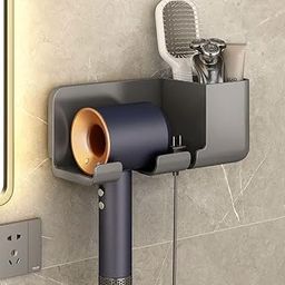 Cisily Wall Mounted Hair Dryer Holder with Storage Compartments, 22 x 9.5 x 8.8 cm, Black-image-73