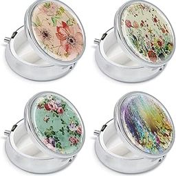 Modixun 4 Pack Elegant Small Pill Box, 3 Compartments Pill Case for Purse Pocket with Mirror, Metal Travel Portable Medicine Tablet Vitamin Holder Organizer Container, Style A-image-20