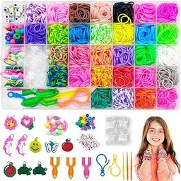 SANNIDHI® 2500Pcs+ Loom Bands Kit For Kids Girls, Rainbow Looms Rubber Band Craft Friendship Bracelet Making Loom Band Set With Braiding Tools, Letter Beads, Cute Pendants Kit, Multicolor-10