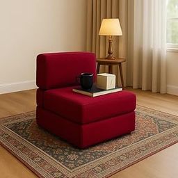 Karmakasa 24-Inch Width EPE Foam Single Seater Sofa Cum Bed Couch– Compact & Lightweight Foldable Floor Sofa,Maroon-image-0