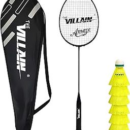 THE VILLAIN Amaze Single Shaft Professional Badminton Racket with 6 Pcs Plastic Shuttles - Lightweight and Durable-image-60