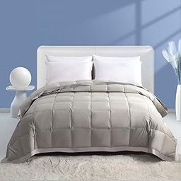 Dafinner Feather Down Fibers Blanket California King Size, Lightweight Down Fibers Comforter for All Seasons, Noiseless & Extra Soft Thin Bed Blanket with Satin Trim (104"x96", Gray)-image-29