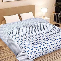 Kuber Industries Flower Printed Blanket/Duvet Reversible Super Soft Lightweight AC Double Dohar,90"x100" (Blue)-HS43KUBMART26790-image-16