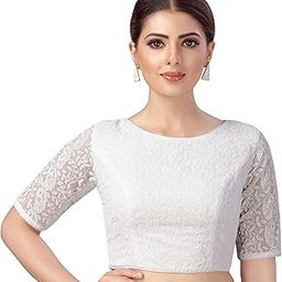 Women's Georgette Elbow Length Sleeves Chikankari Saree Blouse-image-50