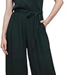 Women Wrap Neck Cap Sleeves Waist Tie-Up Wide-Leg Jumpsuit-image-7