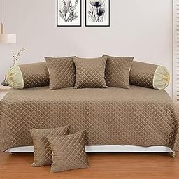 Hardeep Velvet Touch Chenille Diwan Bedsheet Set of 8 Pieces for Living Room Dining Hall (1 Single Bedsheet, 5 Cushion Covers, 2 Bolster - Set of 8) Copper-7