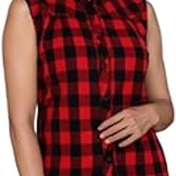 Wingzss Sleeveless Plaid Vest, Salmon Red and Black Check Pattern, Collared Button-Up-image-18