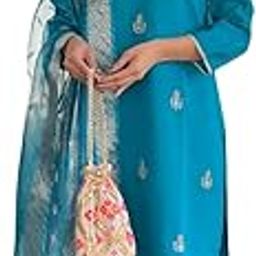 Women's Viscose Embroidered Straight Kurta with Pant and Dupatta Sets (NX-690)-picture-19