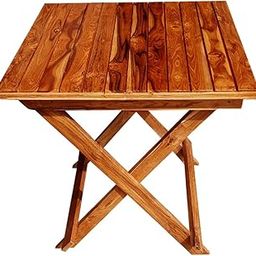 Wooden Folding Cofee Table, X-Frame Design, Natural Teak Finish-image-75