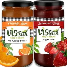 Vistevia Sugar Free Strawberry and Orange Jam, Diabetic and Keto Friendly - Sweetened Naturally with Stevia, More Than 60% Fruit Content - Tastes Delicious - Pack of 2 (400 * 2 GM)-image-90