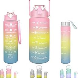 foroyalife Pack of 3 Water Bottles, 64OZ/32OZ/16OZ Sports Water bottles, Leakproof & BPA Free, Motivational Water Bottles with Time Marker for Outdoor Sports, Gym, Fitness, Office (Pink-Yellow-Blue)-picture-17