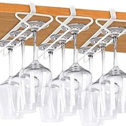 INDIAN DECOR. 28720 Wine Glass Rack, Under Cabinet Stemware Holder Metal White Under Shelf Wine Glasses Rack for Bar Kitchen, Pack of 3-image-3