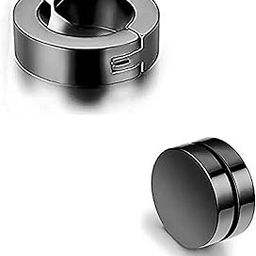 Black, Metal Non-Piercing Earrings Combo for 1 Pieces Stainless Steel Stud and 1 Pieces Magnetic Earrings for Men | Women - Pack of 2-image-2