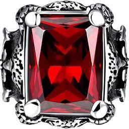 Rings for Men Red Danger Square Shaped Stainless Steel Tough Silver Ring for Men and Boys.-image-23