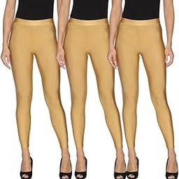 Women's Regular Slim Fit Stretchable Nylon Elasthane Fabric Shimmer Leggings for Girls,Ladies,Women | Mid-Waist | Fashionwear Golden Pack Off 3-image-88