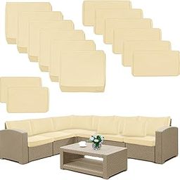 Comcaver 14 Pack Patio Cushion Covers Set Outdoor Cushion and Pillow Replacement for 7 Pieces 6 Seater Funiture Conversation Set Sectional Waterproof Patio Cushion Slipcovers Set Biege Covers ONLY-image-69