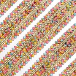 EmbroideryMaterial Trim Laces & Borders Material, Zari on Net Design Border Lace for Saree Border, Kurta, Dupatta, Blouse, Gown, Lehenga & Neckline (9 Meters, 4 CM Wide) (Multicolor (9mtr))-16