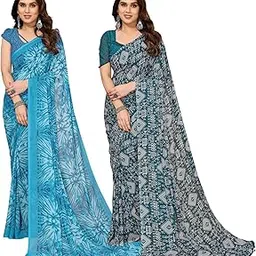 anand sarees Women's Regular Fit Printed Georgette Saree with Matching Blouse Piece | Stylish & Beautiful | Fancy Saree for Wedding, Parties, Casual Outings, Festivals | Ideal for Gift (Pack of 2)-picture-39