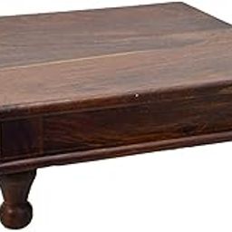 Solid Sheesham Wood Pooja Chowki for Home and Office Furniture | Short Table | Bedside Table | Pooja Path Table | Lunch Dinner Table | Walnut-image-12