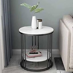 The Creatives Decor Round Coffee & Side Table – Black & White Engineered Wood Top with Gold Metal Frame Modern Accent End Table for Living Room & Bedroom-image-49