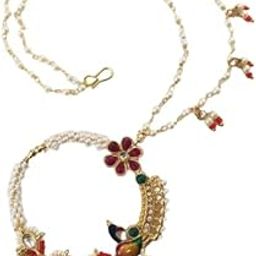 Traditional Rajsthani Nath/Nose Ring/Nose Pin/Nathiya/Nathani piercing Gold Plated Nath Clip Nose Ring Minkari with beads chain For Women-43