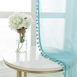 Urban Space Linen Textured Sheer Curtains for Door 7 feet, Curtains for Living Room with Eyelets, Set of 2 Sheer Decorative Curtains (Aqua Blue with pom pom, Door -7 feet x 4 feet)-17
