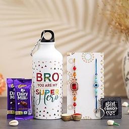 Dreamica Rakhi Gift for Brother, Designer Rakhi with Printed 'Bro you are my Super Hero' Sipper, Chocolate and Keychain Combo | Best Rakhi Gift For Men| Best Rakhi for Brother with Gift-image-33