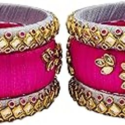 Silk Thread Heavy Kundan Worked Fancy Festival Wear 6Pcs Designer Elegant Bangle Sets In Multiple Colors-image-11