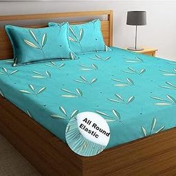 BSB HOME Premium Cotton Elastic Fitted Bedsheets with 2 King Size Pillow Covers | Double Bed with All Around Elastic 180 TC Supersoft |Sizex78+10 inches | Light Green-image-14