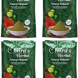 Chitra's Herbal Natural Mehndi Powder, 100% Pure Henna Powder for Hair, Mehndi Powder for hair Colour and Growth - 150 Gram Each (Pack of 4)-image-1