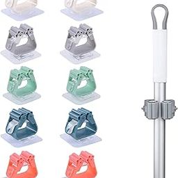 Punzone Self Adhesive Holder Wall Mounted Seamless Broom Hanger Clip Storage Racks, Hanging Punch Bathroom Stickers Mop Rack, Set of 4 (Random Colour)-22