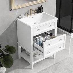 Mann Mart‚Small Space Bathroom Vanity with Drawer & Shelf - 24" Solid Wood White Sink Combo for Efficient Storage & Modern Style-image-76