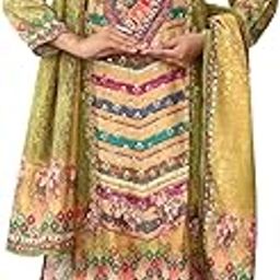 Women's Newly Launched Ethnic Motifs Digital Printed Muslin Fabric Pakistani Style 3piece Kurta & Palazzos With Dupatta Sets-0