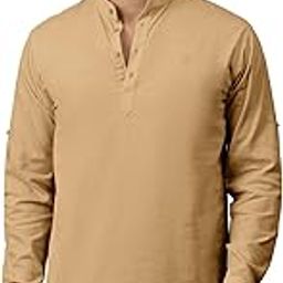 Men's Regular Fit Cotton Linen Solid Casual Short Kurta Shirt with Full Sleeve.-picture-8