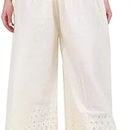tnq Women's Dyeable Half Chikan Embroidered Cotton Palazzo Plus Size XXL & 3XL-picture-10