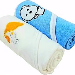 First Kick Polyester Baby Bath Towels New Born Combo Pack of Hooded Soft Wrapping Towel Pack of 2(70 cm x 66 cm) Set of 2-image-98