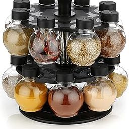 NARIYA Plastic 360 Revolving Tiered Shelf Spice Container Set Of 16 In 1 Seasoning Organizer Masala Countertop Rack Condiment Set For Kitchen (Transparent, 125Ml Each)-8