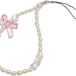 Beads bow phone charms aesthetic crystal clear Acrylic bracelet hangings for mobile cover string jewellery good luck lanyard for women girls Handmade pearl wrist strap-image-27