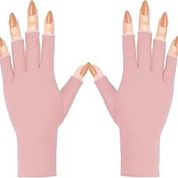 COOSLIM Anti UV Gloves for Gel Nail Lamp, UPF50+ Protection, Pink, Women's Size M-55
