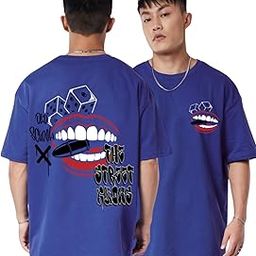 Pure Cotton Half Sleeve Round Neck Oversized Fit Old School Street Gang Graphic Print Royal Blue T-Shirt Men/Boys (Available in from S to 2XL)-image-58