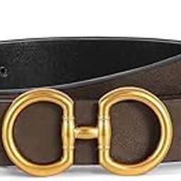 1Pc Reversible Belt for Women Jeans, PU Leather Waist Belt for Women Dresses, Two-in-One Fashion Formal Ladies Belt Slim Belt With Gold Buckle for Dress, Pants (110cm)-image-1